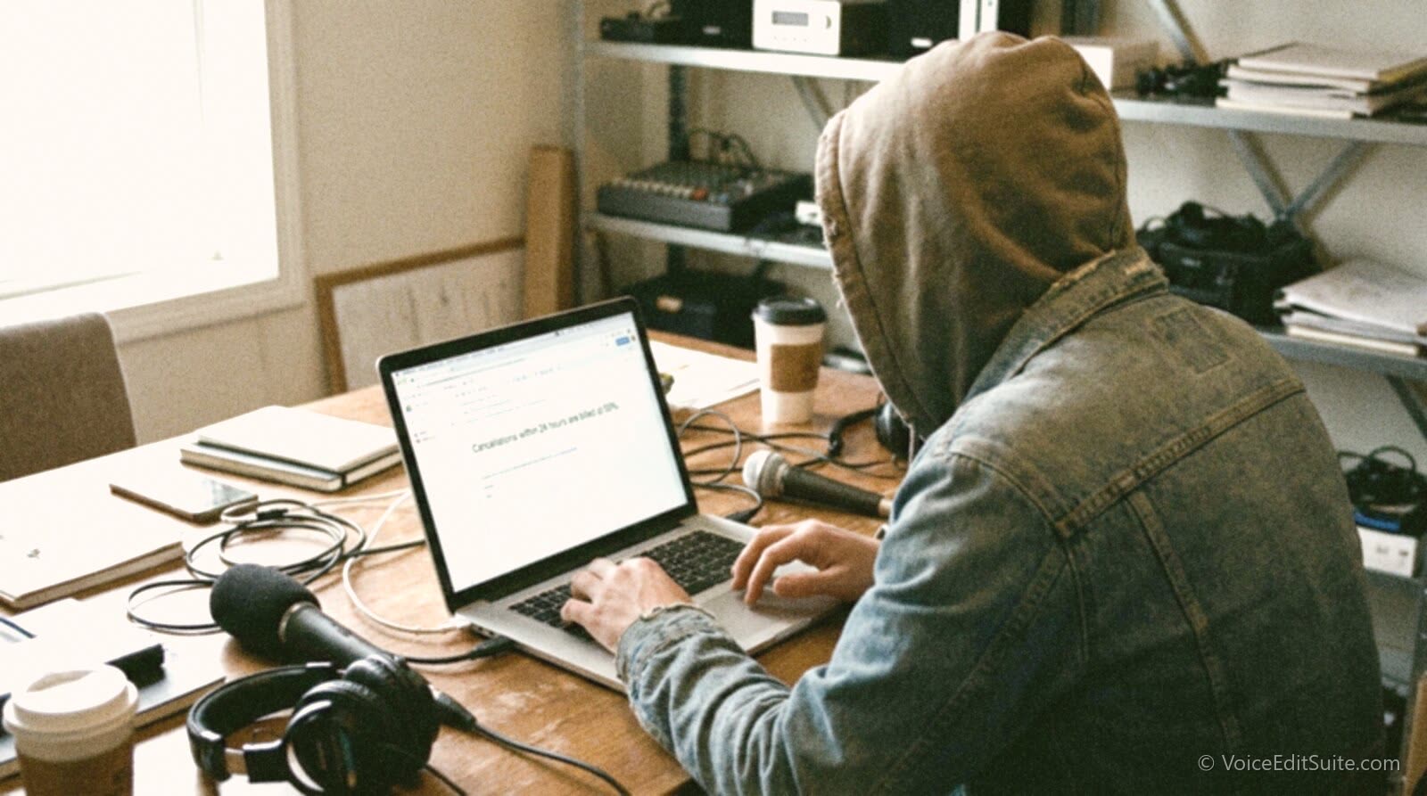 A voice actor writing a cancellation policy into a booking confirmation email